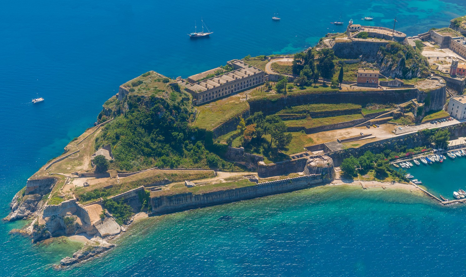 Aerial view of Kerkyra, Old Fortress, Corfu, Greece